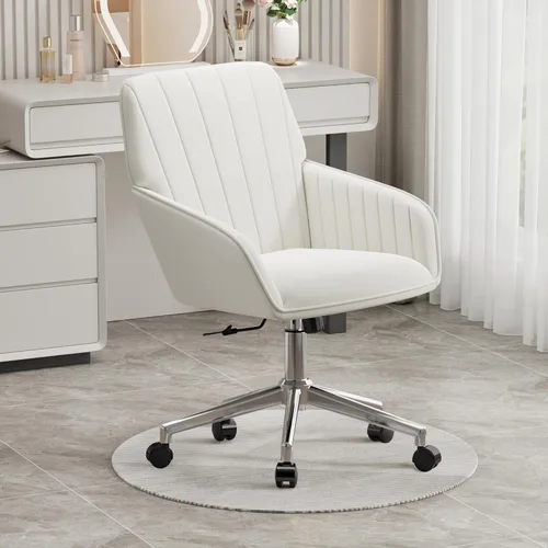 Miniatura 5 de YISHENG Silla de escritorio de oficina de terciopelo con base plateada, con ruedas, moderna altura ajustable de 360 grados, giratorias, tapizadas
