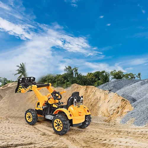 Miniatura 5 de OLAKIDS - Carrito excavador para niños, tractor de construcción a batería de 12 V con cubo de trabajo, bocina, excavadora de carga frontal a batería