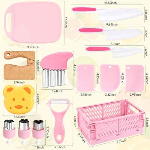 Miniatura 2 de Suhctuptx Juego de cuchillos para niños pequeños, juego de cuchillos para cocina real, cuchillos seguros para niños con tabla de cortar, cortadores