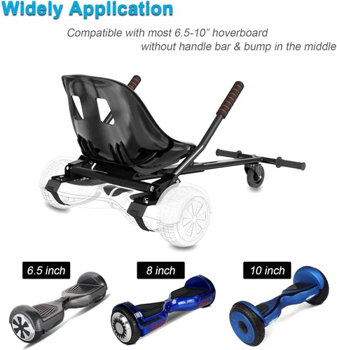 Miniatura 4 de Hishine Hoverboard Seat Attachment 265lbs Capacity, 26"-34.5" Adjustable Length Hover Board Go Kart Accessory w/Comfortable&Sturdy Seat,Go Cart Negro