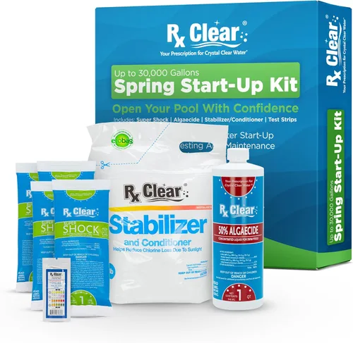 Rx Clear Kit de arranque de resorte | Productos químicos para abrir piscinas | Sobre el suelo o en tierra hasta 30,000 galones | Incluye