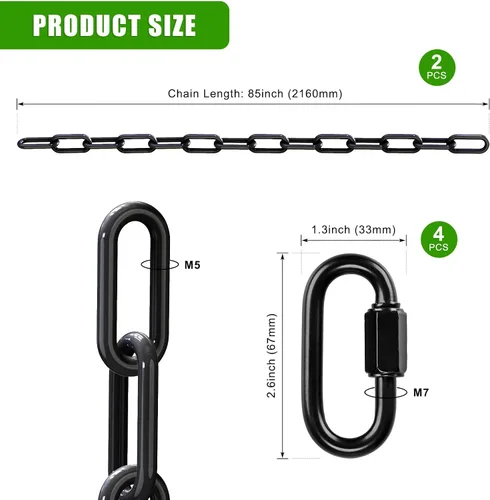 Miniatura 6 de BeneLabel 2 cadenas de columpio resistentes de 85 pulgadas con ganchos, cadenas colgantes de capacidad de 1000 libras, cadenas colgantes para 2