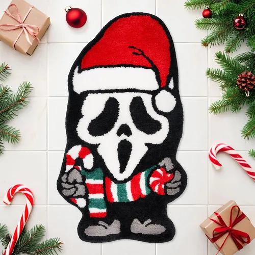GAGEC Alfombra de Navidad fantasma, Halloween, espeluznante, gótica, decorativa, para baño, entrada, bañera, hogar, sala de estar, tapete de baño,