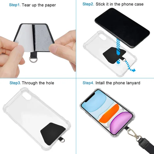 Miniatura 4 de SHANSHUI Cordón para teléfono, correa para el cuello y correa para la muñeca, soporte universal para funda de teléfono, anclaje para todos los Negro