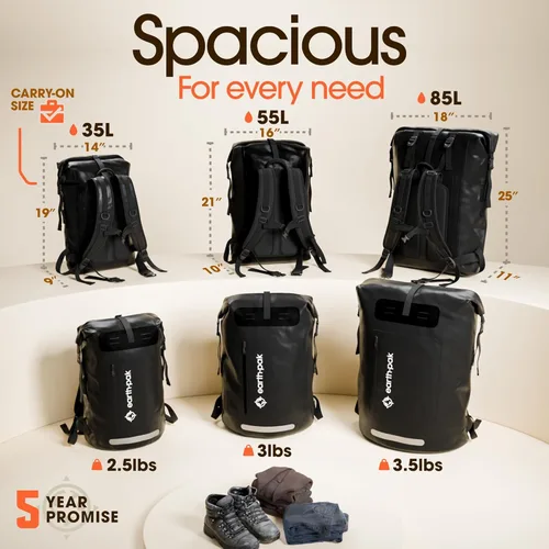 Miniatura 2 de Earth IPX8 Mochila impermeable de 35 L, con cierre enrollable resistente con bolsillo frontal con cierre de fácil acceso y panel trasero acolchado