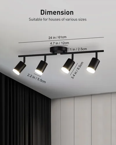 Miniatura 6 de Bojim Iluminación de pista LED flexible, accesorios de iluminación de pista de techo de 4 luces en negro, foco de techo con brazos de luz plegables