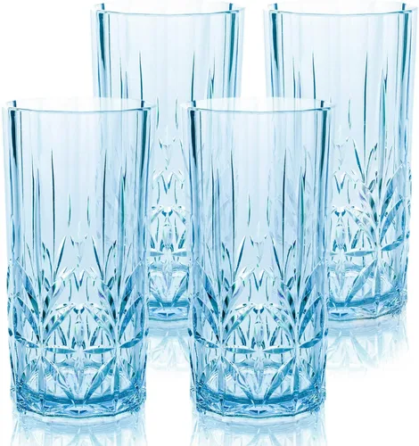 BELLAFORTE Vaso alto de Tritan inastillable, juego de 4, 18 onzas, vasos para beber Myrtle Beach, vasos de plástico irrompibles para regalos, Azul