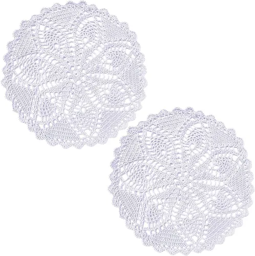 Miniatura 8 de Mantel Individual de Encaje de 11 a 12 Pulgadas Tapetes de Mesa Redondos Hechos a Mano Tapete de Ganchillo Cocina Vajilla Posavasos para Taza