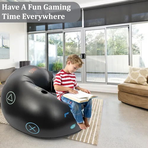 Miniatura 5 de Silla inflable para juegos para niños, puf de piso para adolescentes, muebles de habitación de niños con portavasos y bolsillo lateral, sofá
