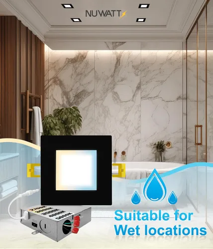 Miniatura 7 de NUWATT Paquete de 6 luces LED empotrables cuadradas ultrafinas de 6 pulgadas, seleccionables 2700 K/3000 K/3500 K/4000 K/5000 K, alto brillo 1050