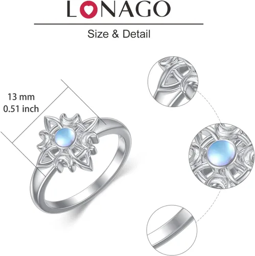 Miniatura 5 de LONAGO Anillo de plata de ley 925 con nudo de brujas, anillo celta irlandés Wicca Moon, regalo de joyería para mujer