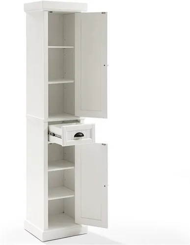 Miniatura 6 de Crosley Furniture Seaside - Armario de almacenamiento alto de lino y organizador de baño con cajón y estantes, color blanco envejecido