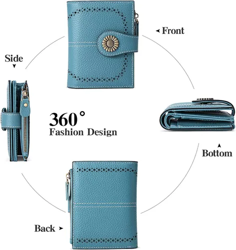 Miniatura 161 de SENDEFN - Billetera pequeña de piel auténtica para mujer, diseño plegable con ventana para tarjeta de identificación