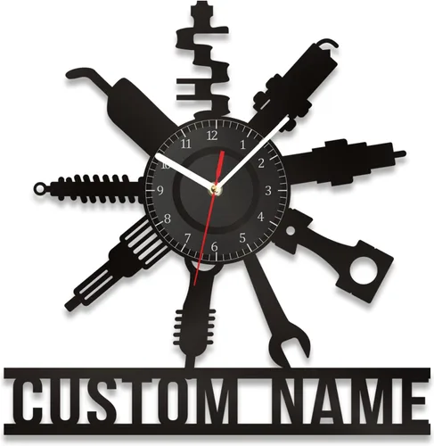 Miniatura 9 de Letrero de Reloj de Garaje Personalizado, Reloj de Pared de Metal para Garaje, Reloj de Pared de Herramientas de Reparación de Automóviles con Luz