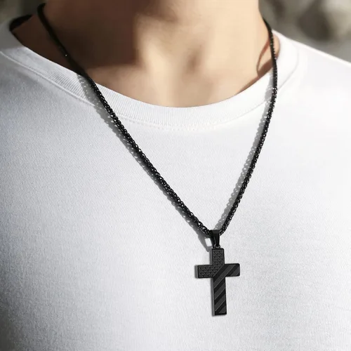 Miniatura 3 de DuoDiner Collar de cruz de 24 pulgadas para hombres, niños, niños, versículo bíblico, colgante de bandera estadounidense, bautismo, joyería