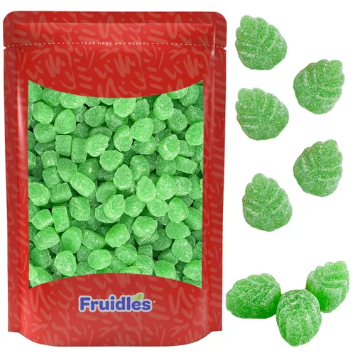 Fruidles Hojas de menta verde, deliciosas gomitas de gelatina, sin gluten, aperitivos divertidos y festivos, recuerdo de fiesta (1 libra)