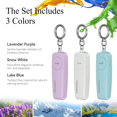 Miniatura 7 de Llavero de alarma de seguridad personal para mujeres, paquete de 3, sirena fuerte con luz LED intermitente, dispositivo de seguridad de emergencia