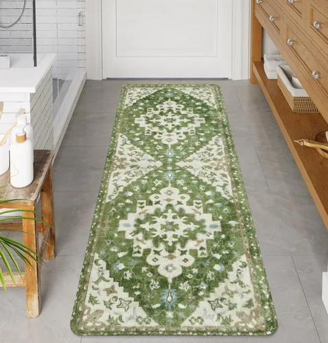 Miniatura 34 de Uphome Alfombra de baño vintage, azul, bohemio, antideslizante, oriental, suave, lavable a máquina, lindas alfombras de baño tribales florales