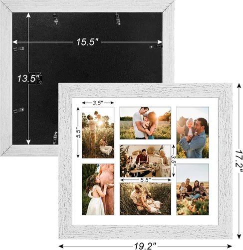 Miniatura 790 de Marcos de Fotos Collage de 13.5X15.5 con 7 Aberturas para Fotos de 4X6, Marco de Fotos Múltiples con Paspartú para Decoración de Pared, Grano