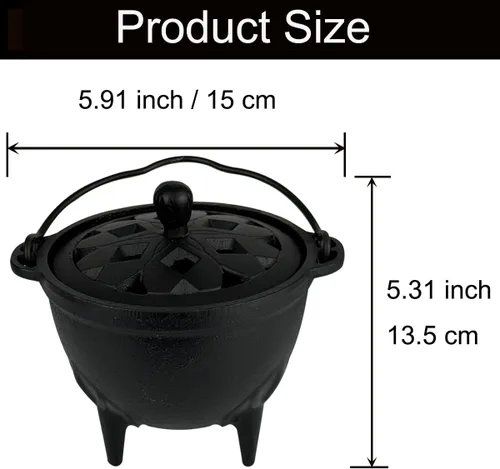 Miniatura 9 de YIMIFLA Quemador de incienso caldero de hierro fundido con tapa Witchcraft de 4.9 pulgadas, perfecto para quemar carbón, resina de incienso, manchas