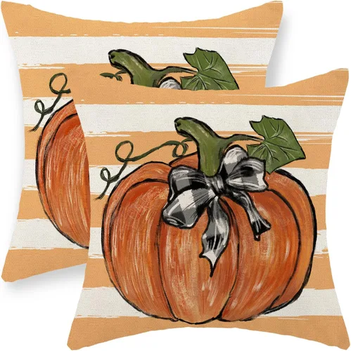 Miniatura 33 de Juego de 2 fundas de almohada de otoño de 16 x 16 pulgadas, diseño de calabaza azul y naranja, decoración de Acción de Gracias, decoración de otoño
