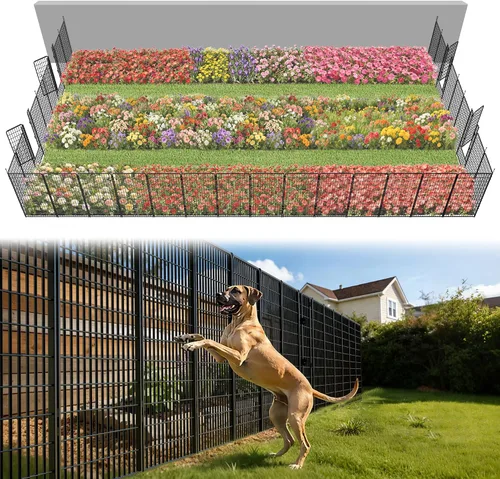 Miniatura 75 de FXW - Valla de jardín metálica y resistente para exteriores, barrera para perros y conejos, fácil instalación, negro, 24 pulgadas de alto x 29.6