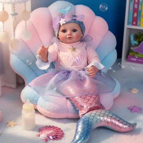 Miniatura 5 de BABESIDE Muñeca bebé de sirena para niña, muñecas de bebé suaves realistas de 15 pulgadas con cola de sirena brillante y accesorios, lindos juguetes
