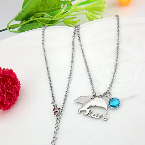 Miniatura 5 de YOUFENG Collar para mamá o madre con colgante de oso de 12 meses para mujeres y niñas, Cristal, circonita