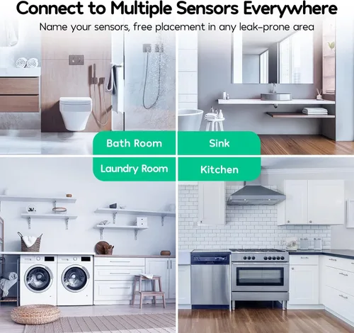 Miniatura 6 de Winees - Detector de agua WiFi, paquete de 3 sensores de agua con notificación por correo electrónico y SMS de alerta de fugas, alarma ajustable