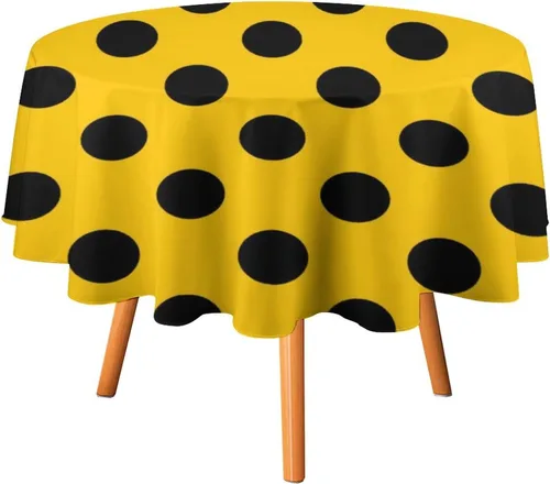 Miniatura 11 de Mantel redondo lavable de lunares negros sobre beige de 50 pulgadas para cocina, comedor, fiesta, decoración moderna