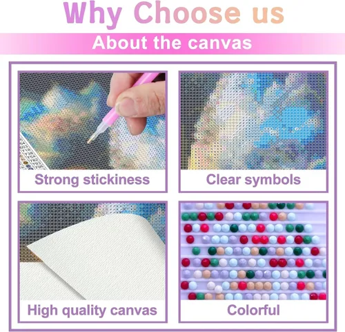 Miniatura 3 de Kit de pintura de diamantes de cristal brillante 5D, pintura de diamantes de imitación de flores moradas, kits de punto de cruz de bordado