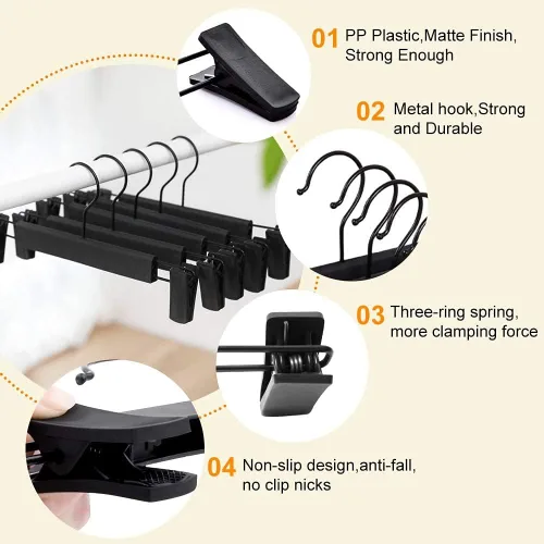 Miniatura 2 de Perchas para faldas, perchas para pantalones con clips, ganchos giratorios de 360 ° que ahorran espacio para pantalones, faldas, ropa, jeans Negro