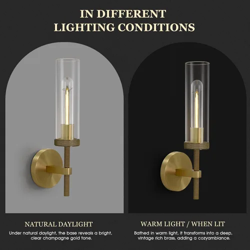Miniatura 7 de Apliques de Pared de Latón Luces para Interiores, Aplique Lineal Moleteado de 14", Apliques de Pared Dorados para Baño, Apliques de Tocador de Tubo