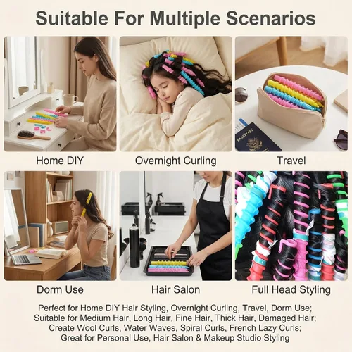 Miniatura 7 de 18 varillas de plástico en espiral para cabello, peluquería, peluquería, herramientas de salón para mujeres y niñas, colores aleatorios