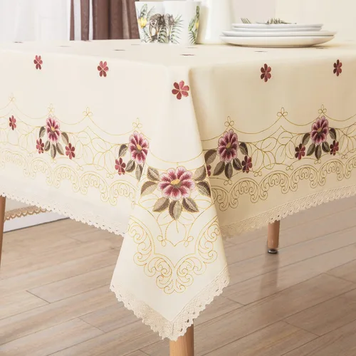 Wewoch Mantel decorativo de encaje con estampado floral rojo, resistente al agua, sin arrugas y a las manchas, mantel de tela para cocina, 60 x 84