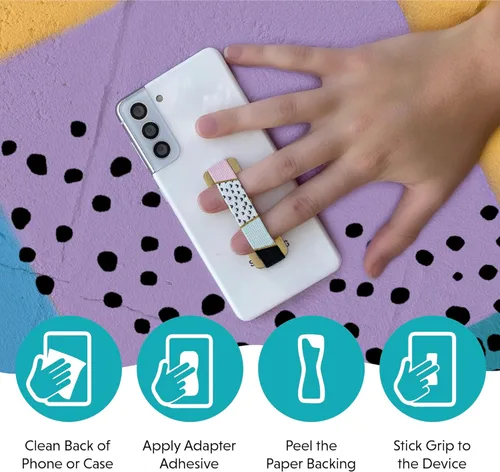 Miniatura 5 de LOVEHANDLE Agarre universal para la mayoría de teléfonos inteligentes, mini tabletas y fundas, correa elástica negra con base negra, paquete de 2