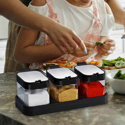Miniatura 7 de Tarros de especias de condimentos de vidrio, 5.6 onzas/8.6 fl oz, recipiente para especias con tapas y cucharas y bandeja, recipientes de vidrio