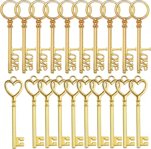 Aokbean Mezclado de 20 piezas grandes de esqueleto antiguo colgante de llaves voladoras etiquetas de regalo llaves del tesoro con forma de corazón