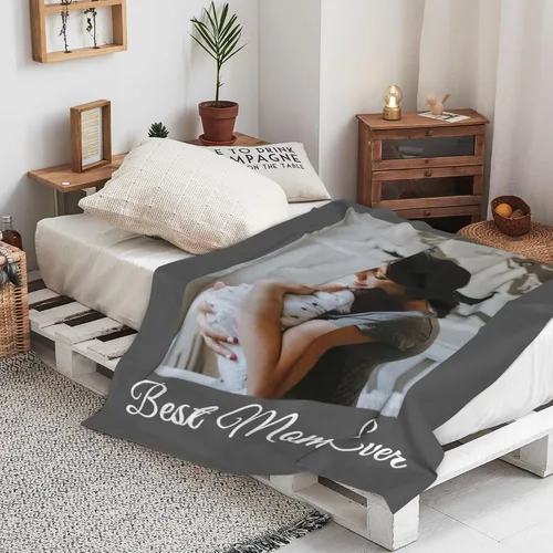 Miniatura 6 de Manta de fotos personalizada, manta personalizada para mamá con foto y texto, manta de franela suave personalizada para regalo para el día