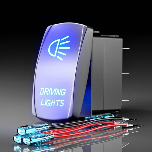 Interruptor basculante de luces de conducción, SPST interruptor de palanca grabado con láser de 5 pines con LED azul y cables de puente, 12 V/24 V