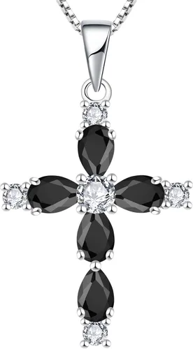 YL Collar de cruz de piedras preciosas de plata de ley 925 creado con zafirorubíesmeraldaamatista, colgante religioso de oro blanco de 18 quilates,