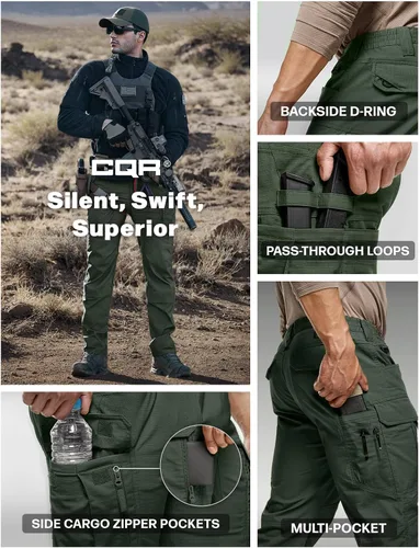 Miniatura 24 de CQR – Pantalones tácticos elásticos tipo cargo para hombre, resistentes al agua, de tela ripstop (antidesgarros), ligeros, ideales para uso diario
