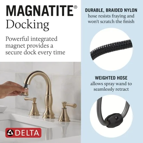 Miniatura 4 de Delta Faucet Cassidy - Grifo de baño extraíble hacia abajo, grifo de baño extraíble hacia afuera, grifo de baño dorado de instalación extendida de 3