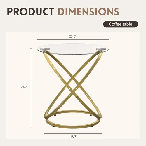 Miniatura 2 de Mesa de Café de Vidrio Otterease, Mesa Auxiliar Moderna con Marco de Metal Dorado en Forma de Anillo, Mesa de Café Redonda de Vidrio