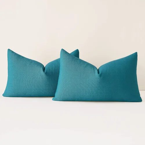 Miniatura 36 de Mixhug Juego de 2 fundas de almohada decorativas de lino para sofá y cama, cojín lumbar, color marrón claro, 12 x 20 pulgadas