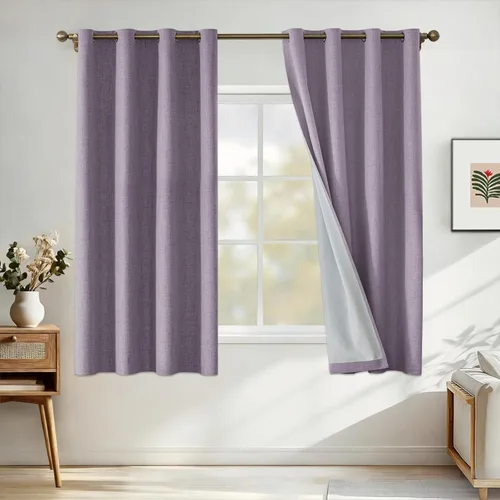 Miniatura 41 de Cortinas de lino 100% opacas para dormitorio, cortinas opacas de 45 pulgadas de largo, cortinas de oscurecimiento de habitación para sala de estar