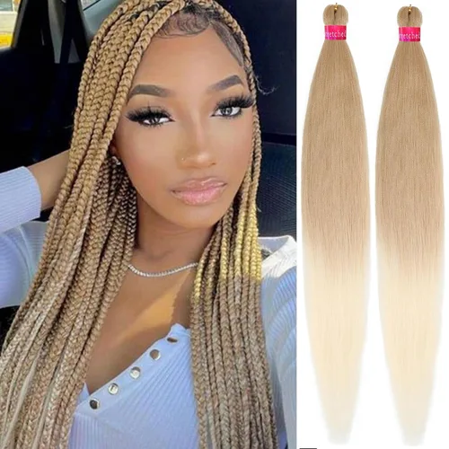 Miniatura 29 de Cabello trenzado verde con lentejuelas de 26 pulgadas, preestirado, trenzas de textura Yaki, extensiones de cabello pre plumadas, 3 paquetes, fácil