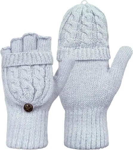 Miniatura 61 de Beurlike Guantes de invierno para mujer, de lana cálida, a prueba de viento, convertibles, sin dedos