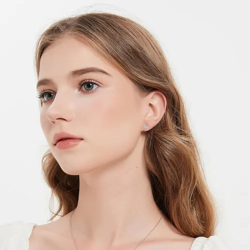 Miniatura 2 de BREN Aretes de moissanita de plata de ley S925 con diamantes de imitación de oro blanco de 18 quilates, aretes de moissanita para hombre, color D