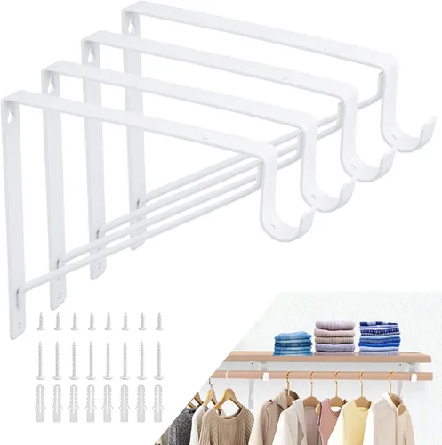 Miniatura 10 de Paquete de 2 soportes para barra de armario, estante de armario resistente y soportes de barra, soportes negros para barra de armario de 1-3/8